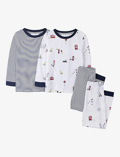 THE LITTLE WHITE COMPANY: Set of two London & Stripe cotton pyjama set 1-6 years