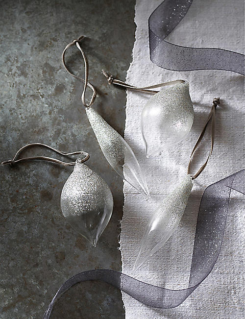 THE WHITE COMPANY: Glittered glass Christmas decorations set of four