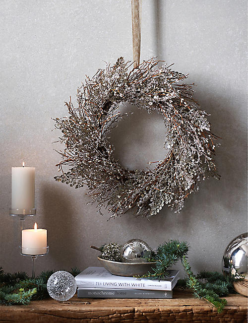 THE WHITE COMPANY: Frosted-effect glittered beaded faux-twig wreath 50cm