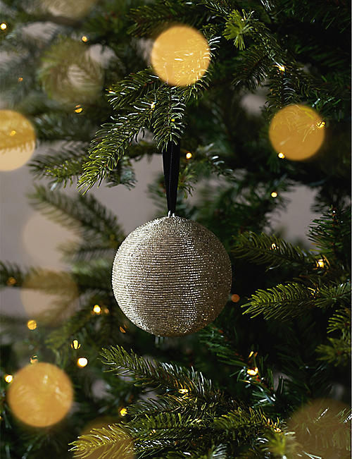 THE WHITE COMPANY: Round beaded glass Christmas decoration 10.5cm