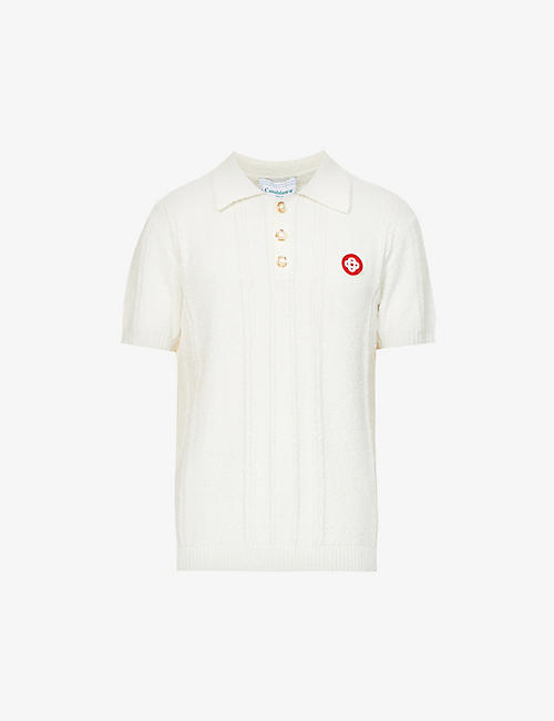 CASABLANCA: Striped logo-embroidered cotton-blend polo shirt