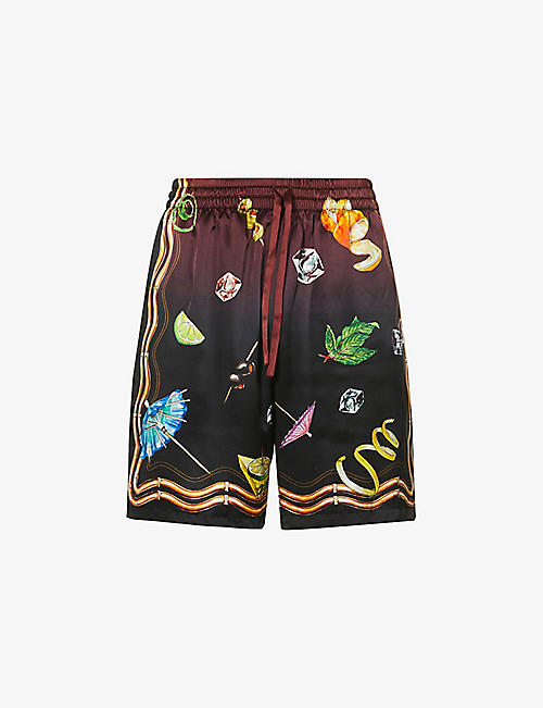CASABLANCA: Geometric-print drawstring-waist silk shorts
