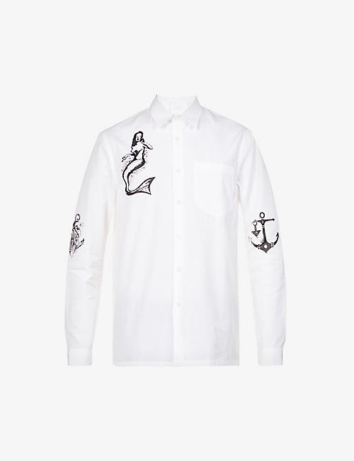 PRADA: Symbol graphic-print cotton-poplin shirt