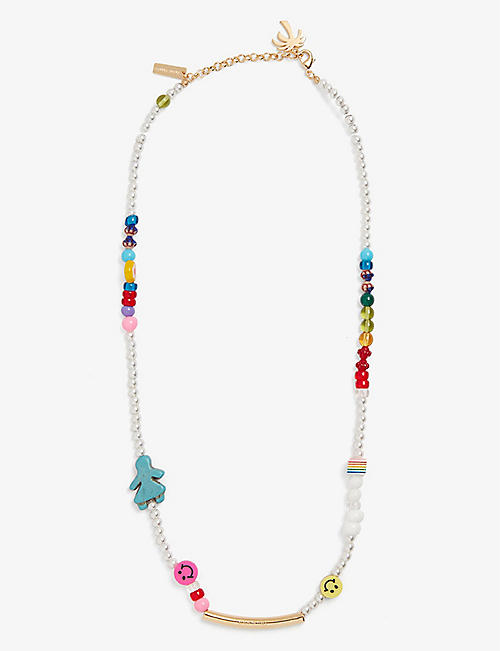 PALM ANGELS: Logo embellished beaded necklace