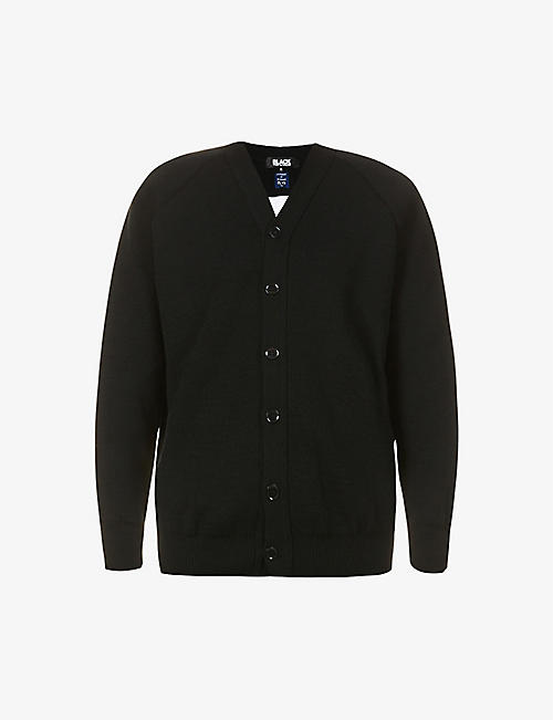 BLACK COMME DES GARCON: Ribbed number-graphic knitted cardigan
