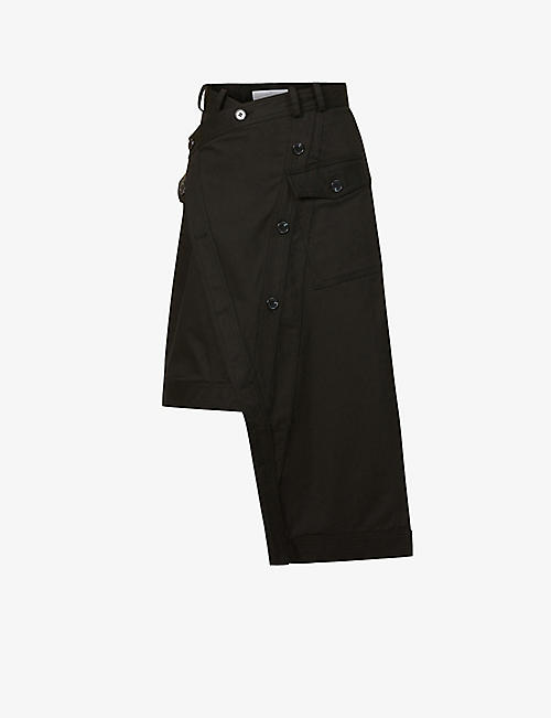 ROKH: High-waisted asymmetric cotton-twill midi skirt