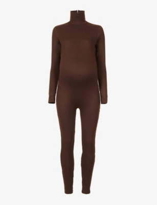 Bumpsuit Maternity The Penelope Turtleneck Stretch-jersey Jumpsuit In Chocolate