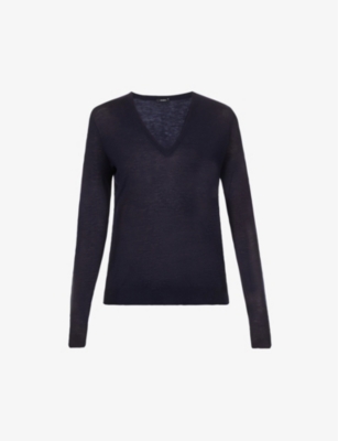 Joseph Cashair V-neck Cashmere-knit Jumper In Navy