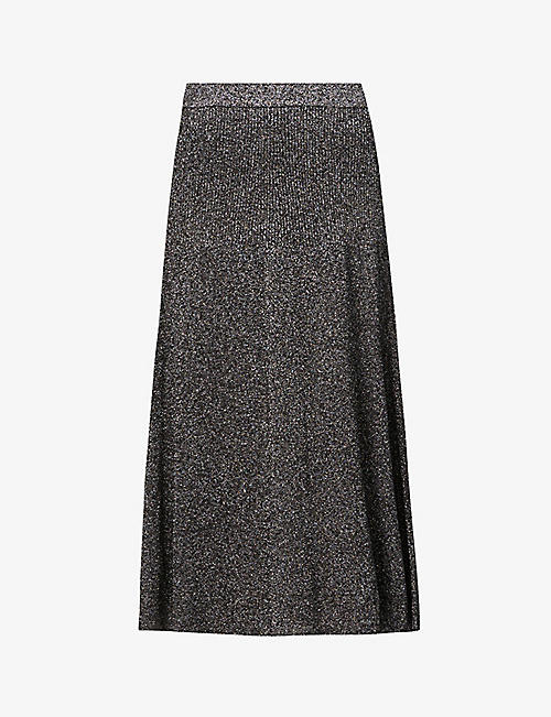 JOSEPH: Metallic high-rise woven midi skirt