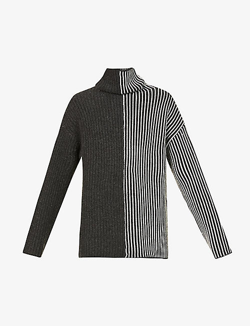 JOSEPH: High-neck split-striped wool-blend jumper