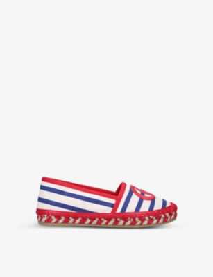 GUCCI GUCCI GIRLS RED COMB KIDS STRIPED LOGO-EMBROIDERED CANVAS ESPADRILLES 4-8 YEARS,54465382