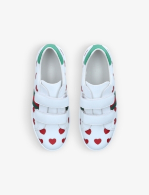 Shop Gucci Girls White/oth Kids New Ace Hearts Leather Trainers 5-8 Years