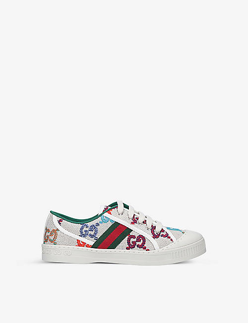 GUCCI: New Tennis logo-embroidered canvas trainers 5-8 years