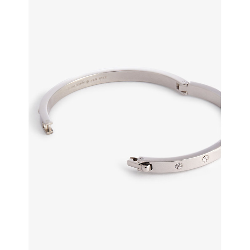 Shop Kate Spade Set In Stone Brass And Glass Bangle In Clear/silver