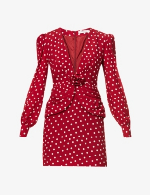 ALESSANDRA RICH Polka dot print ruched silk mini dress