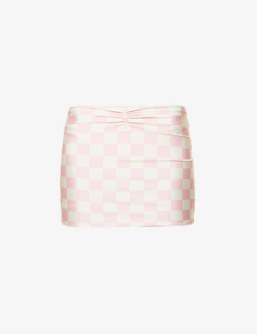 ALESSANDRA RICH: Checked high-rise stretch-jersey mini skirt