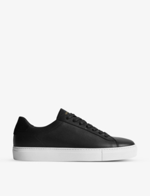 Reiss Mens Black Finley Leather Low-top Trainers