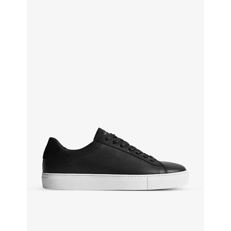 Reiss Mens Black Finley Leather Low-top Trainers