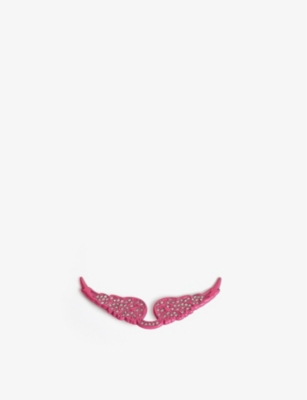 Zadig & Voltaire Womens Zadig&voltaire Swing Your Wings Rhinestone-encrusted Metal Badg In Fluo Pink/crystal