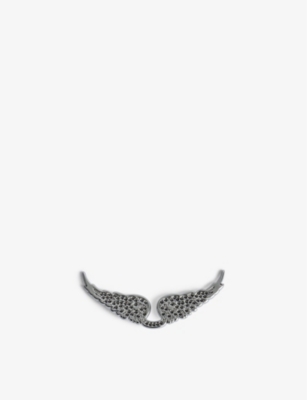 Zadig & Voltaire Womens Swing Your Wings Rhinestone-encrusted Metal Badge Shiny Silver Hematit In Shiny Silver Hematite