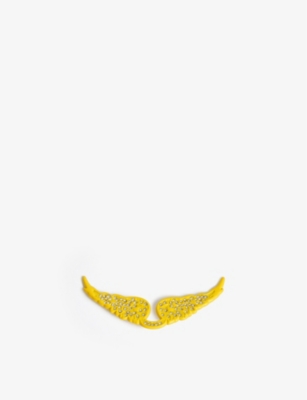 Zadig & Voltaire Womens Zadig&voltaire Swing Your Wings Rhinestone-encrusted Metal Badg In Shiny Yellow/ Crystal