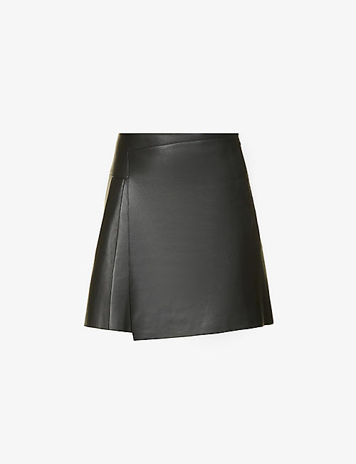 PORTS 1961: Pleated front-split leather mini skirt
