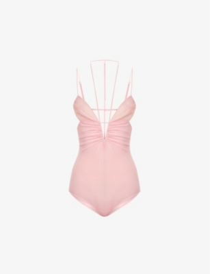 NENSI DOJAKA KEY-HOLE SEMI-SHEER STRETCH-SILK BODYSUIT