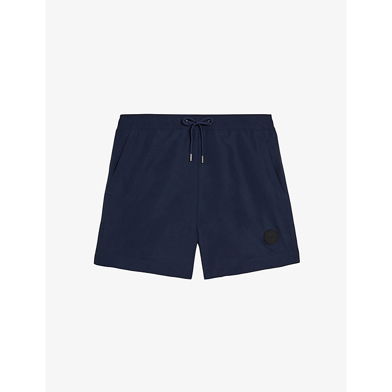 TED BAKER TED BAKER MENS NAVY TREHIL LOGO-PATCH RECYCLED-POLYESTER SWIM SHORTS,54588098
