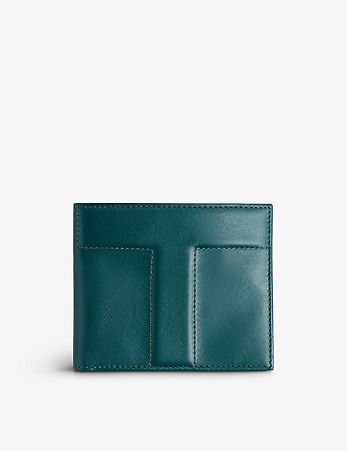 TED BAKER: Hood T-embroidered leather bifold wallet