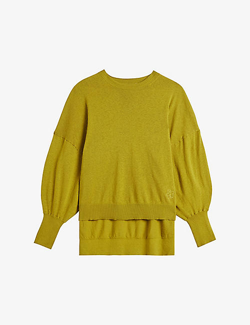 TED BAKER: Nikki longline cotton and linen-blend jumper