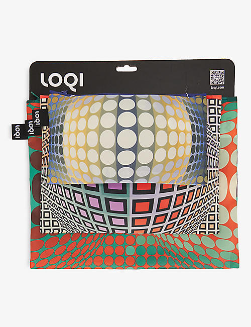 LOQI: Zip Pocket geometric-print recycled-polyester pouches pack of 3