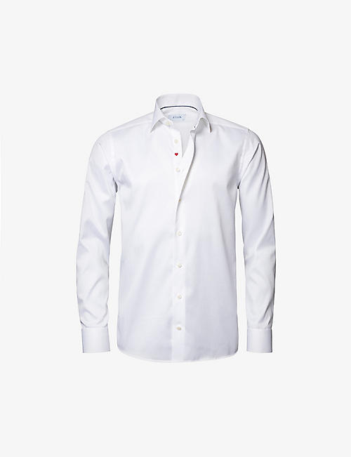 ETON: Signature heart-embroidered contemporary-fit cotton-twill shirt