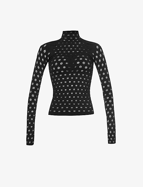 MAISIE WILEN: Perforated turtleneck stretch-jersey top