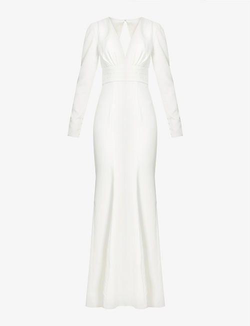 CHI CHI LONDON: Plunge-neck woven wedding gown