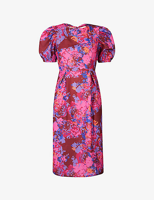 CHI CHI LONDON: Floral-print short-sleeved satin midi dress