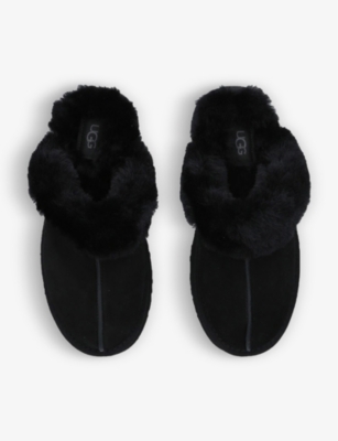 Shop Ugg Women's Black Disquette Shearling-lined Suede Slippers