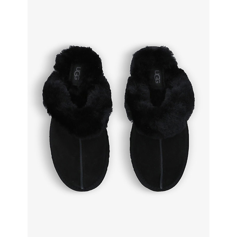 Shop Ugg Womens Black Disquette Shearling-lined Suede Slippers