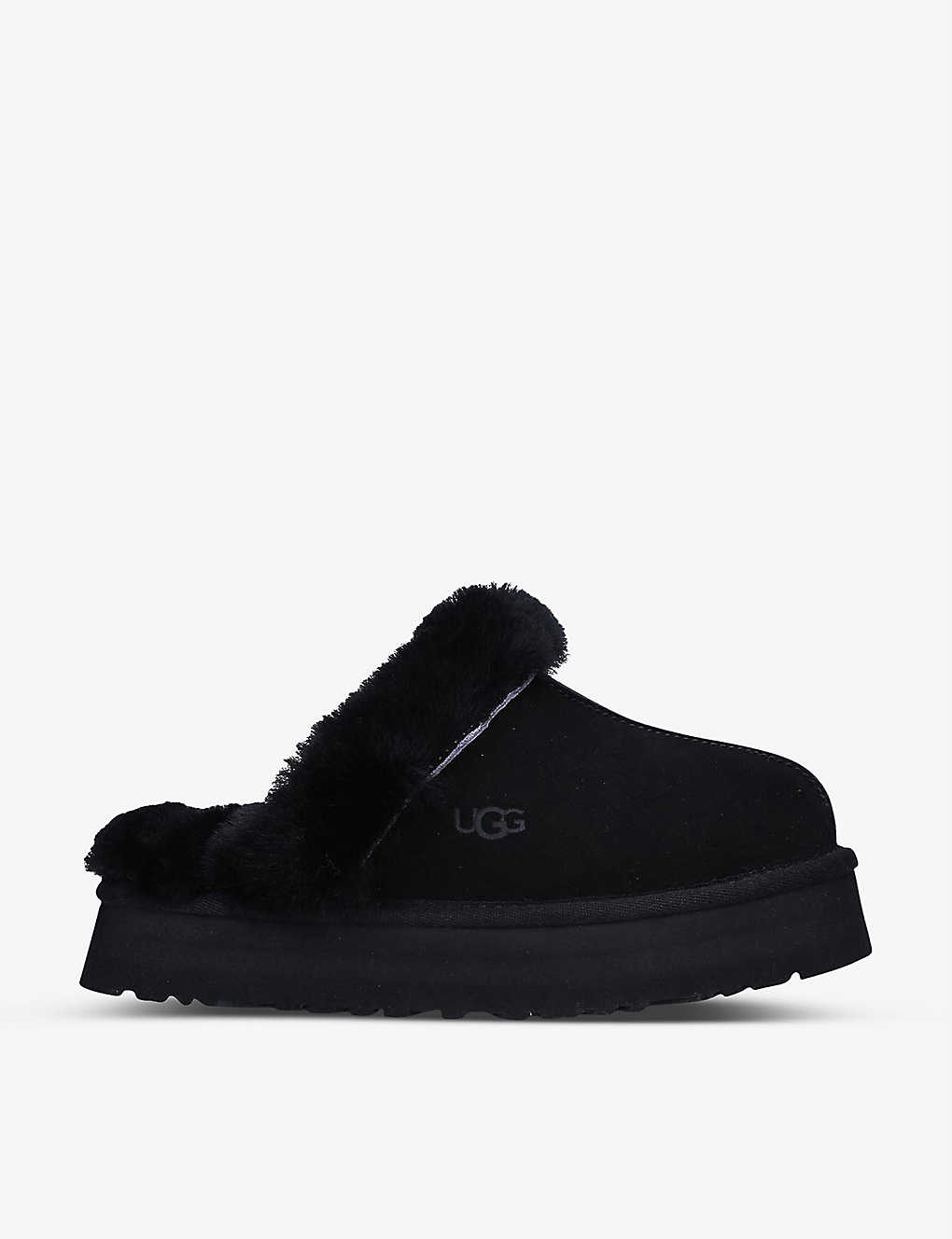 Shop Ugg Womens Black Disquette Shearling-lined Suede Slippers