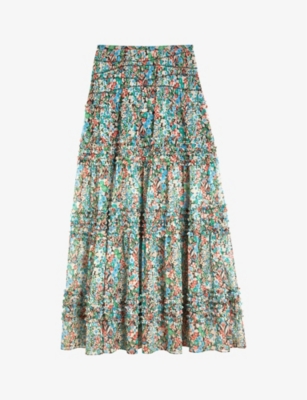 TED BAKER - Amadea floral-print tiered woven midaxi skirt | Selfridges.com