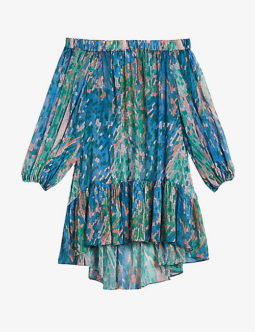 TED BAKER: Galasia graphic-print off-the-shoulder recycled-polyester mini dress