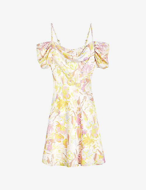 TED BAKER: Camily floral-print cowl-neck crepe dress