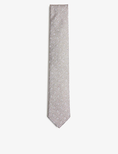 TED BAKER: Geometric-print silk and cotton-blend tie