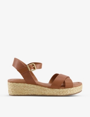 Dune Linnie Flatform Jute-trim Leather Sandals In Brown