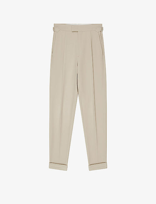 REISS: Borough side adjusters straight fit tapered leg stretch-twill trousers
