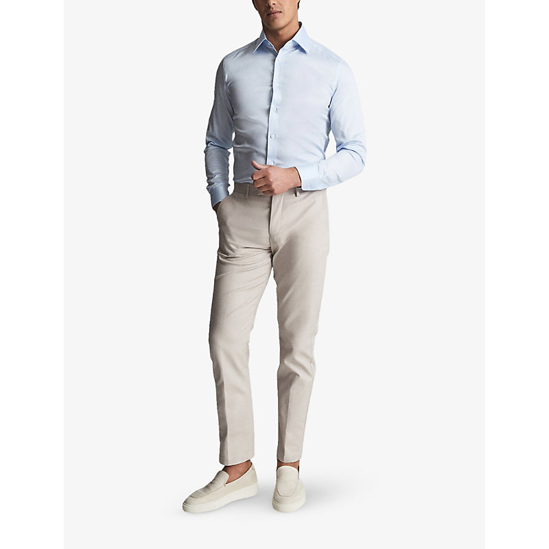 Shop Reiss Men's Blue Frontier Slim-fit Stretch-cotton Shirt