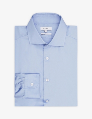 Reiss Mens Mid Blue Remote Slim-fit Cotton Shirt