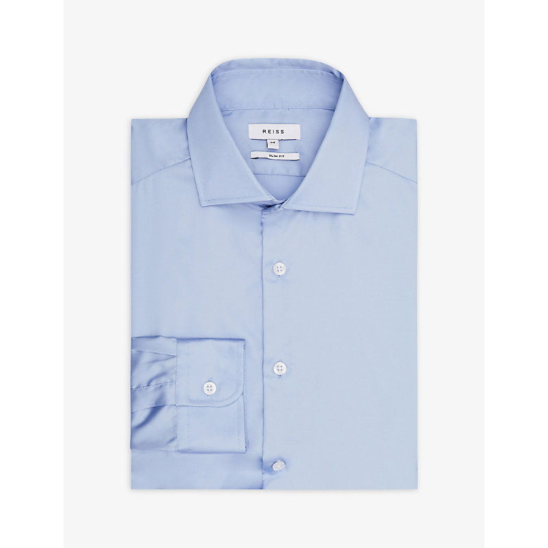 Reiss Mens Mid Blue Remote Slim-fit Cotton Shirt