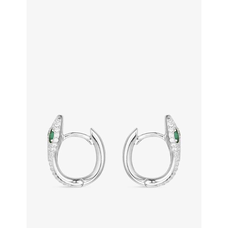 Shop Apm Monaco Serpent White And Green Nano-encrusted Zirconia 925 Sterling Silver Hoop Earrings
