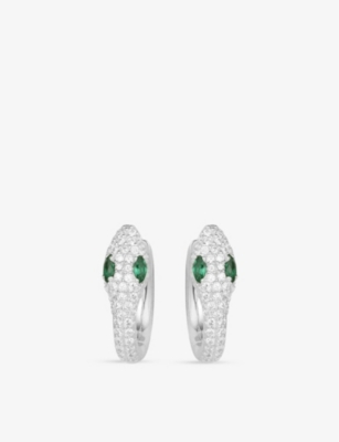 APM MONACO: Serpent white and green nano-encrusted zirconia 925 sterling silver hoop earrings