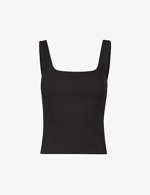 VINCE: Square-neck ribbed stretch-knit top